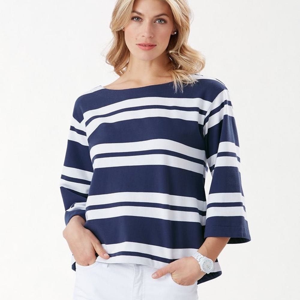 TOMMY BAHAMA Women's French Terrace Bell Sleeve Navy/White, Med. Like NEW